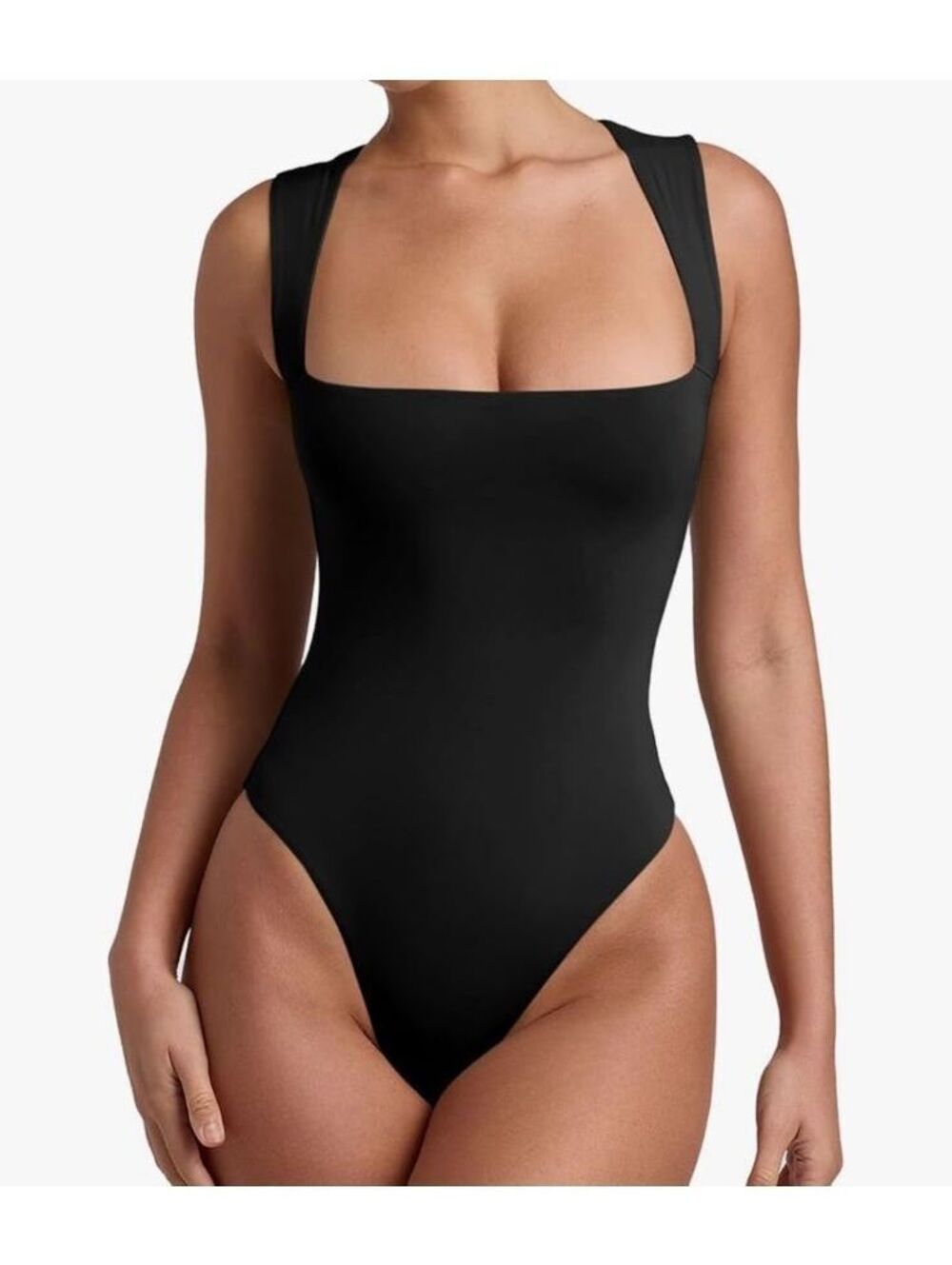 Women's Sexy Sleeveless Square Neck Double Lined Basic Bodysuit Tank Top Medium